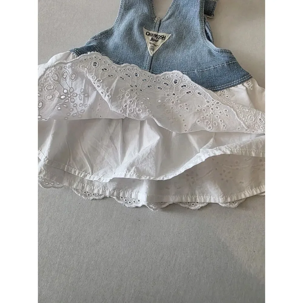 Oshkosh B'Gosh Baby Denim Jumper Dress White Eyelet Skirt Vestbak‎ 3 Months